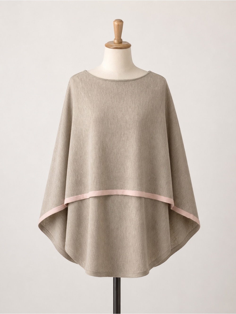 St. John Taupe Poncho with Pink Trim